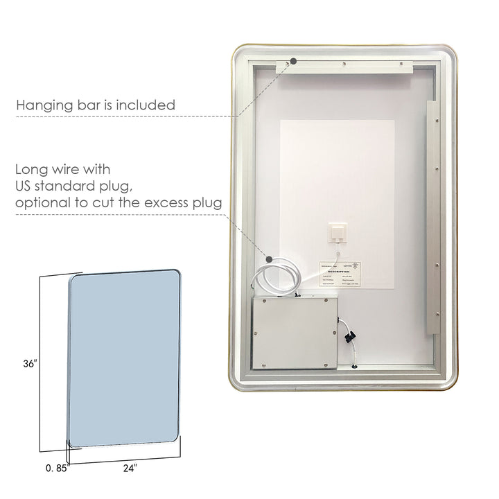 Viaggi Rectangle Framed in Modern Bathroom/Vanity LED Lighted Wall Mirror