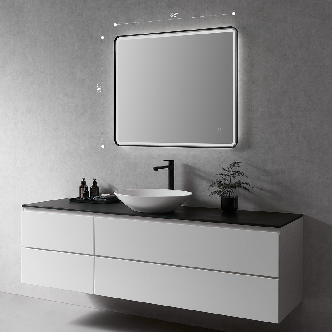 Viaggi Rectangle Framed in Modern Bathroom/Vanity LED Lighted Wall Mirror