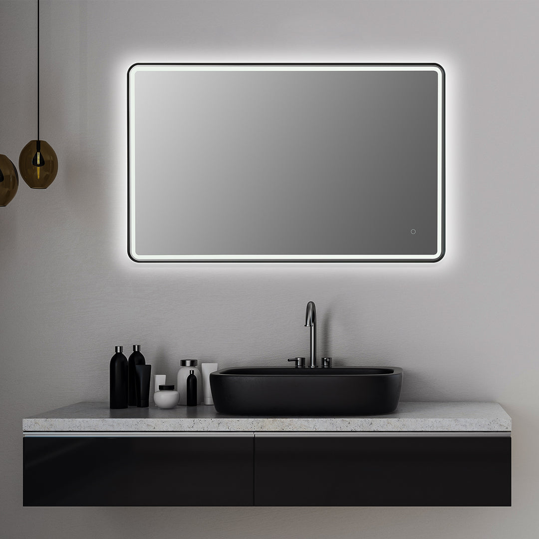 Viaggi Rectangle Framed in Modern Bathroom/Vanity LED Lighted Wall Mirror