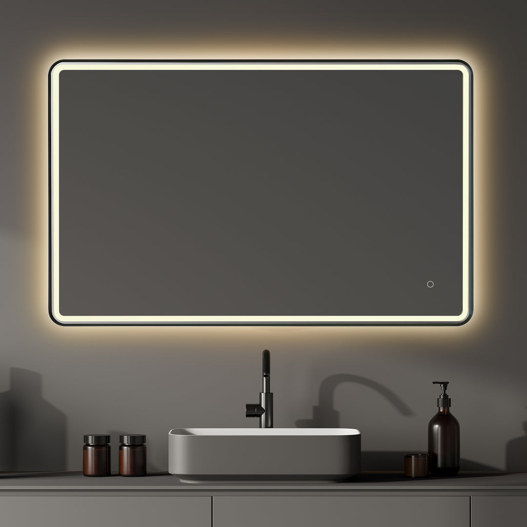 Viaggi Rectangle Framed in Modern Bathroom/Vanity LED Lighted Wall Mirror