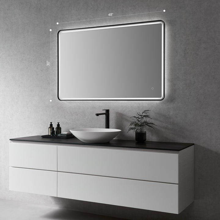 Viaggi Rectangle Framed in Modern Bathroom/Vanity LED Lighted Wall Mirror