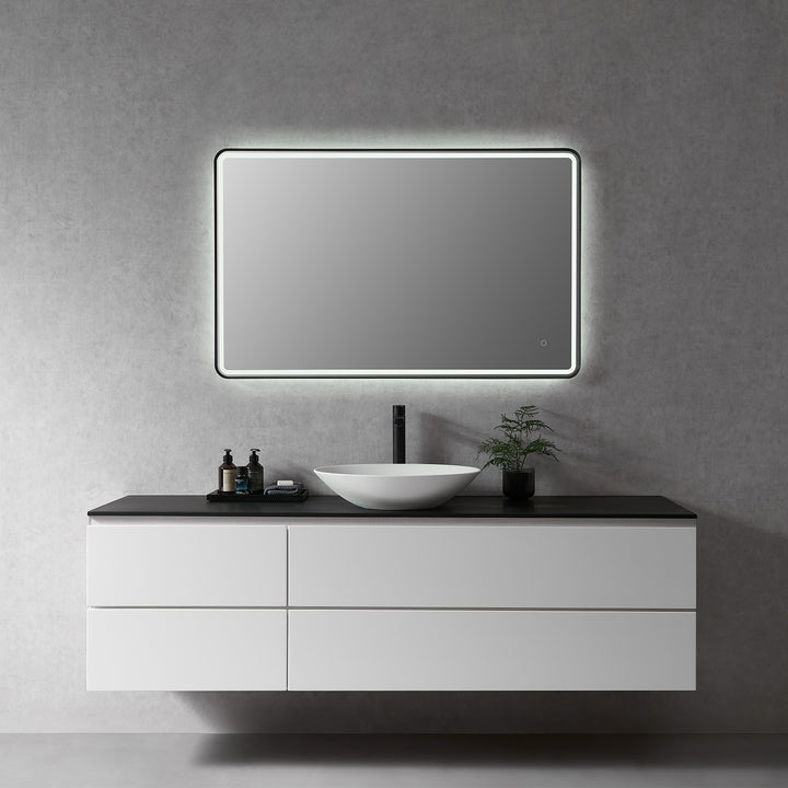Viaggi Rectangle Framed in Modern Bathroom/Vanity LED Lighted Wall Mirror