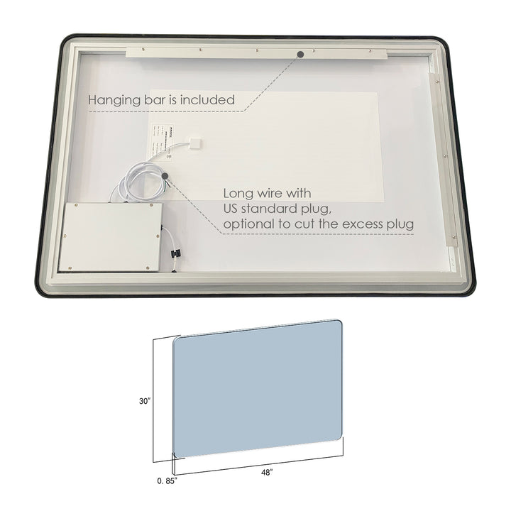 Viaggi Rectangle Framed in Modern Bathroom/Vanity LED Lighted Wall Mirror