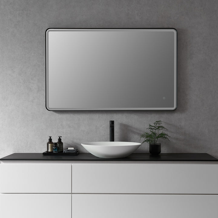 Viaggi Rectangle Framed in Modern Bathroom/Vanity LED Lighted Wall Mirror