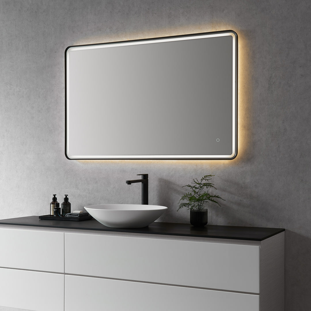 Viaggi Rectangle Framed in Modern Bathroom/Vanity LED Lighted Wall Mirror