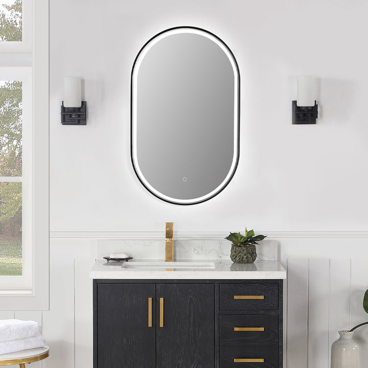Oleggio Oval Modern Bathroom/Vanity LED Lighted Wall Mirror
 36" Framed in Matt Black Modern Bathroom/Vanity LED Lighted Wall Mirror