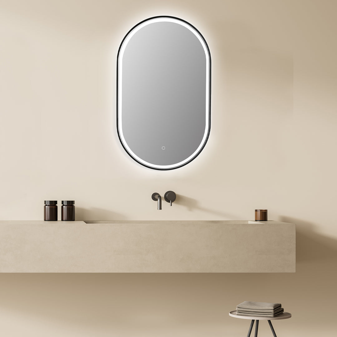 Oleggio Oval Modern Bathroom/Vanity LED Lighted Wall Mirror
 36" Framed in Matt Black Modern Bathroom/Vanity LED Lighted Wall Mirror