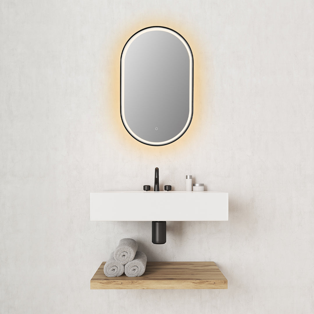 Oleggio Oval Modern Bathroom/Vanity LED Lighted Wall Mirror
 36" Framed in Matt Black Modern Bathroom/Vanity LED Lighted Wall Mirror