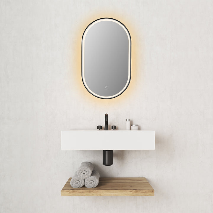 Oleggio Oval Modern Bathroom/Vanity LED Lighted Wall Mirror
 36" Framed in Matt Black Modern Bathroom/Vanity LED Lighted Wall Mirror