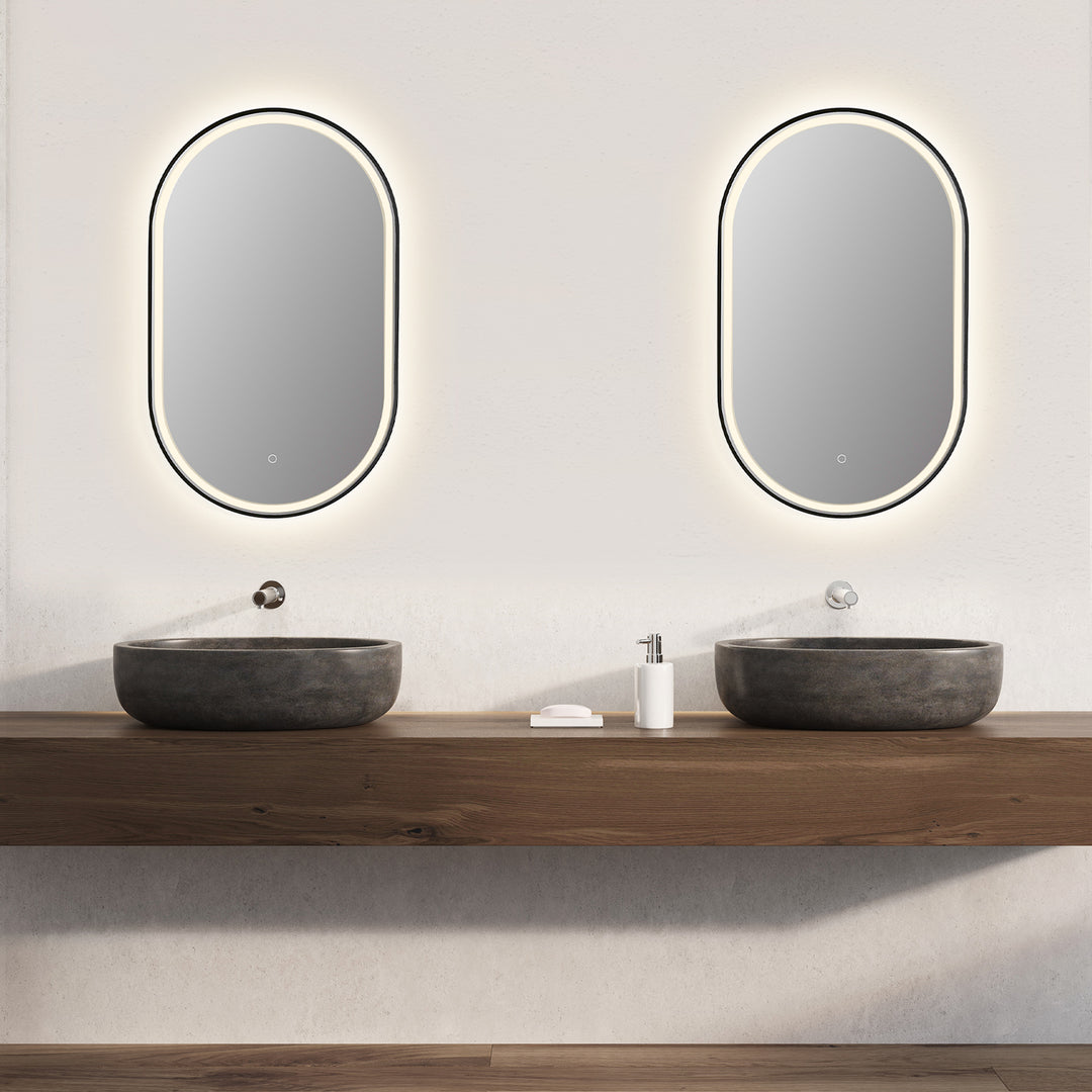 Oleggio Oval Modern Bathroom/Vanity LED Lighted Wall Mirror
 36" Framed in Matt Black Modern Bathroom/Vanity LED Lighted Wall Mirror
