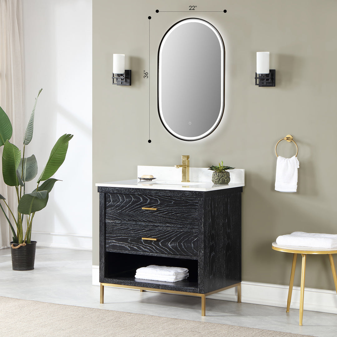 Oleggio Oval Modern Bathroom/Vanity LED Lighted Wall Mirror
 36" Framed in Matt Black Modern Bathroom/Vanity LED Lighted Wall Mirror