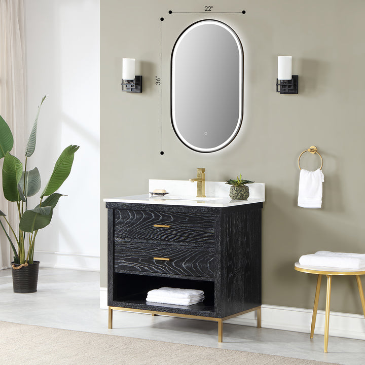 Oleggio Oval Modern Bathroom/Vanity LED Lighted Wall Mirror
 36" Framed in Matt Black Modern Bathroom/Vanity LED Lighted Wall Mirror