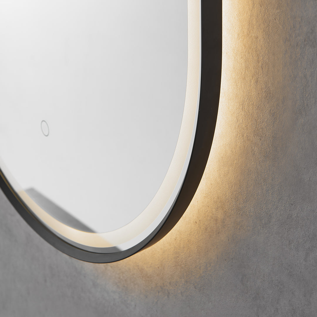Oleggio Oval Modern Bathroom/Vanity LED Lighted Wall Mirror
 36" Framed in Matt Black Modern Bathroom/Vanity LED Lighted Wall Mirror