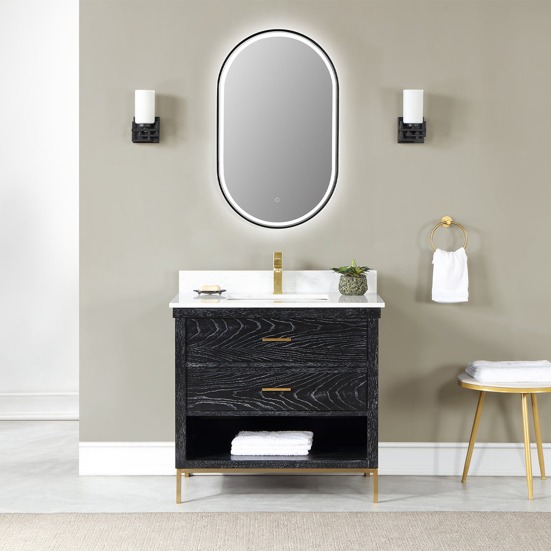 Oleggio Oval Modern Bathroom/Vanity LED Lighted Wall Mirror
 36" Framed in Matt Black Modern Bathroom/Vanity LED Lighted Wall Mirror