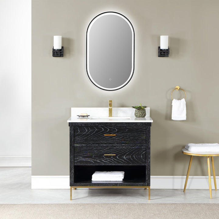 Oleggio Oval Modern Bathroom/Vanity LED Lighted Wall Mirror
 36" Framed in Matt Black Modern Bathroom/Vanity LED Lighted Wall Mirror