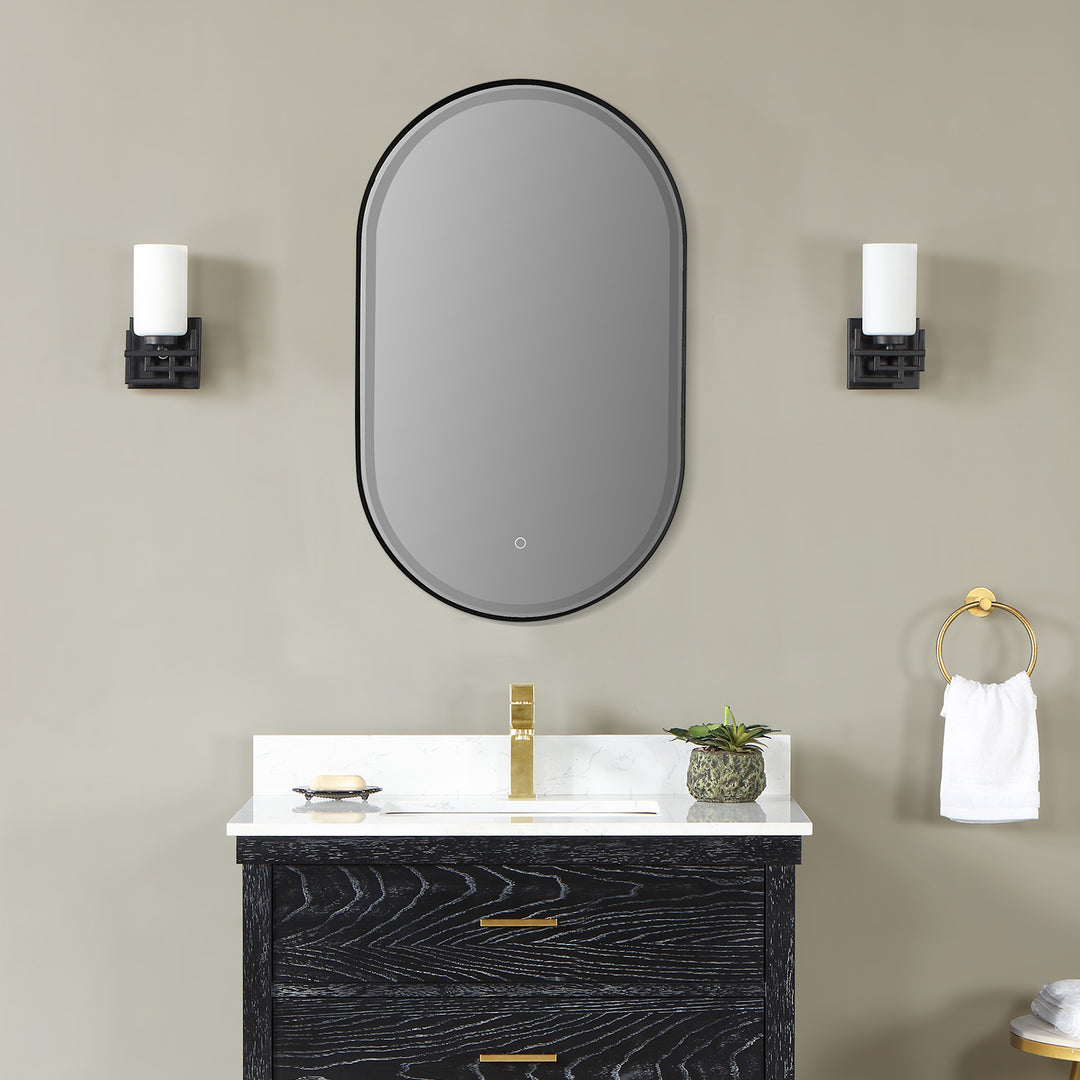 Oleggio Oval Modern Bathroom/Vanity LED Lighted Wall Mirror
 36" Framed in Matt Black Modern Bathroom/Vanity LED Lighted Wall Mirror