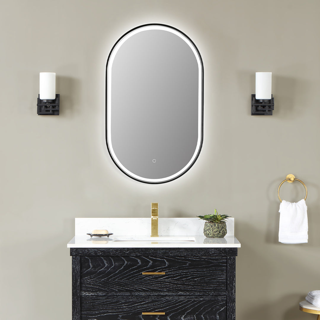 Oleggio Oval Modern Bathroom/Vanity LED Lighted Wall Mirror
 36" Framed in Matt Black Modern Bathroom/Vanity LED Lighted Wall Mirror