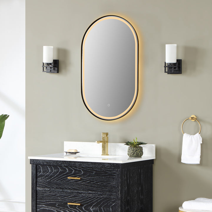 Oleggio Oval Modern Bathroom/Vanity LED Lighted Wall Mirror
 36" Framed in Matt Black Modern Bathroom/Vanity LED Lighted Wall Mirror