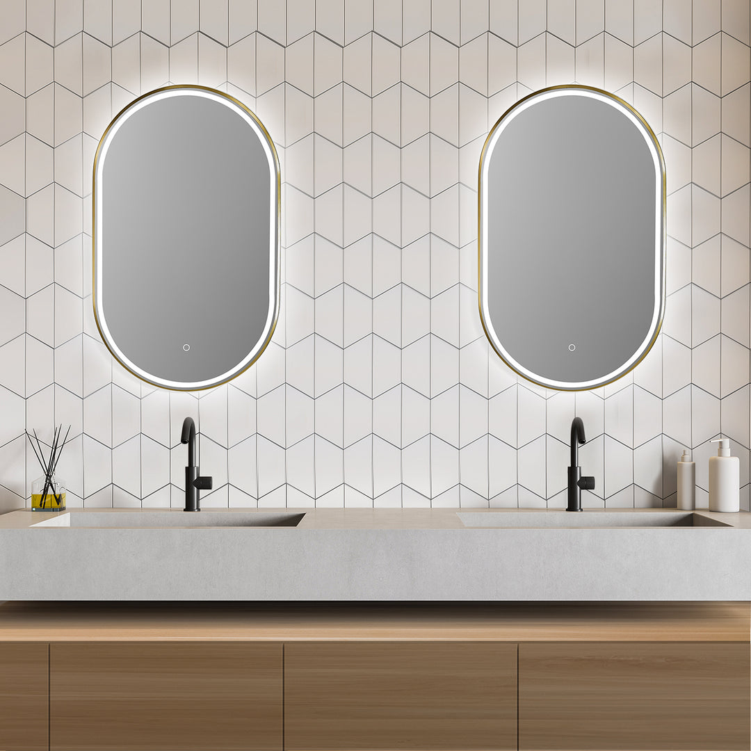 Oleggio Oval Modern Bathroom/Vanity LED Lighted Wall Mirror
 36" Framed in Matt Black Modern Bathroom/Vanity LED Lighted Wall Mirror