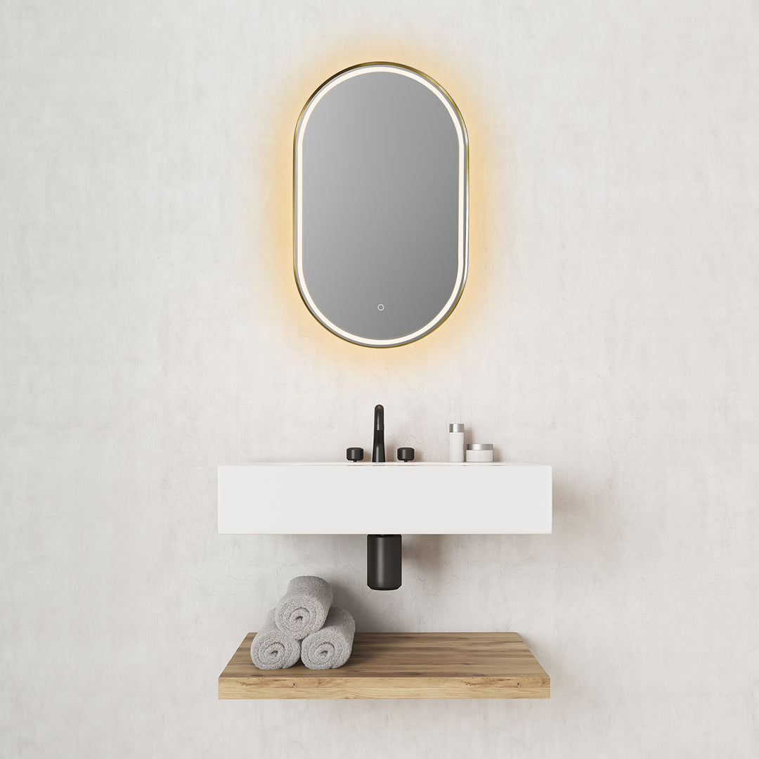 Oleggio Oval Modern Bathroom/Vanity LED Lighted Wall Mirror
 36" Framed in Matt Black Modern Bathroom/Vanity LED Lighted Wall Mirror