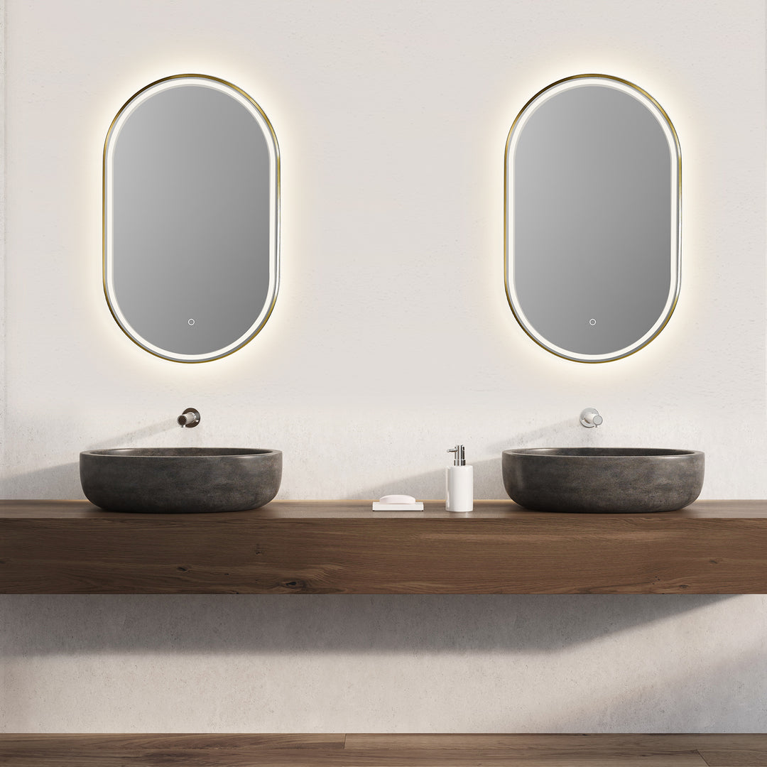 Oleggio Oval Modern Bathroom/Vanity LED Lighted Wall Mirror
 36" Framed in Matt Black Modern Bathroom/Vanity LED Lighted Wall Mirror