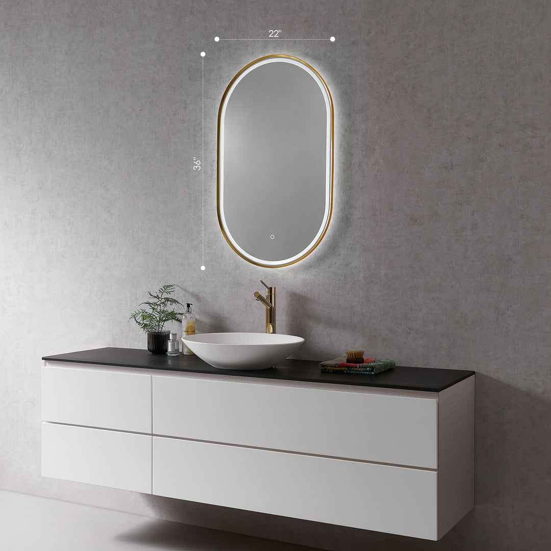 Oleggio Oval Modern Bathroom/Vanity LED Lighted Wall Mirror
 36" Framed in Matt Black Modern Bathroom/Vanity LED Lighted Wall Mirror