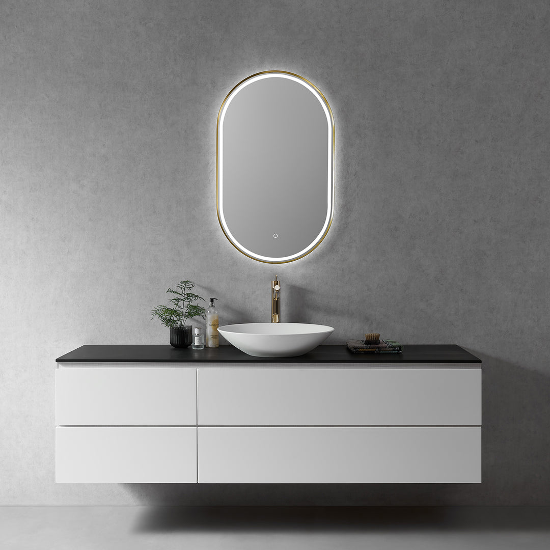 Oleggio Oval Modern Bathroom/Vanity LED Lighted Wall Mirror
 36" Framed in Matt Black Modern Bathroom/Vanity LED Lighted Wall Mirror