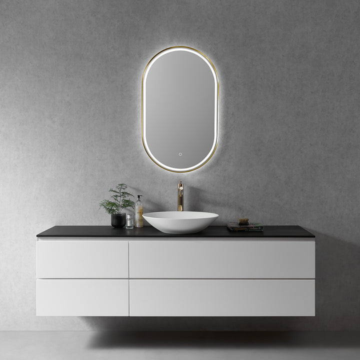 Oleggio Oval Modern Bathroom/Vanity LED Lighted Wall Mirror
 36" Framed in Matt Black Modern Bathroom/Vanity LED Lighted Wall Mirror