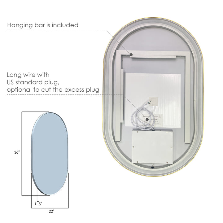 Oleggio Oval Modern Bathroom/Vanity LED Lighted Wall Mirror
 36" Framed in Matt Black Modern Bathroom/Vanity LED Lighted Wall Mirror