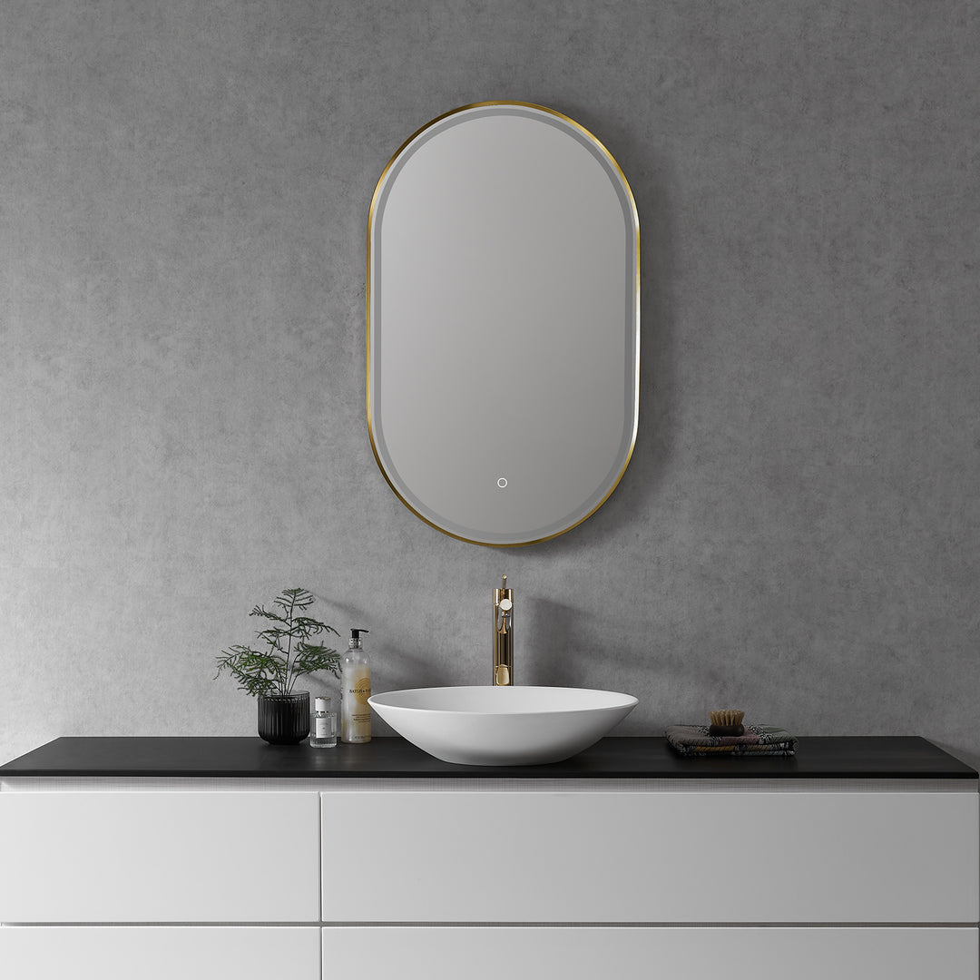 Oleggio Oval Modern Bathroom/Vanity LED Lighted Wall Mirror
 36" Framed in Matt Black Modern Bathroom/Vanity LED Lighted Wall Mirror