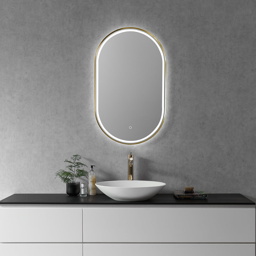 Oleggio Oval Modern Bathroom/Vanity LED Lighted Wall Mirror
 36" Framed in Matt Black Modern Bathroom/Vanity LED Lighted Wall Mirror