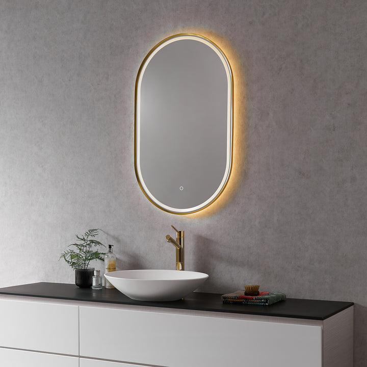 Oleggio Oval Modern Bathroom/Vanity LED Lighted Wall Mirror
 36" Framed in Matt Black Modern Bathroom/Vanity LED Lighted Wall Mirror