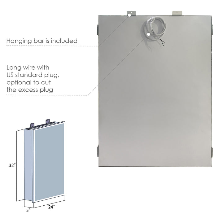 Bojano Rectangle Frameless Surface-Mount/Recessed LED Lighted Bathroom Medicine Cabinet