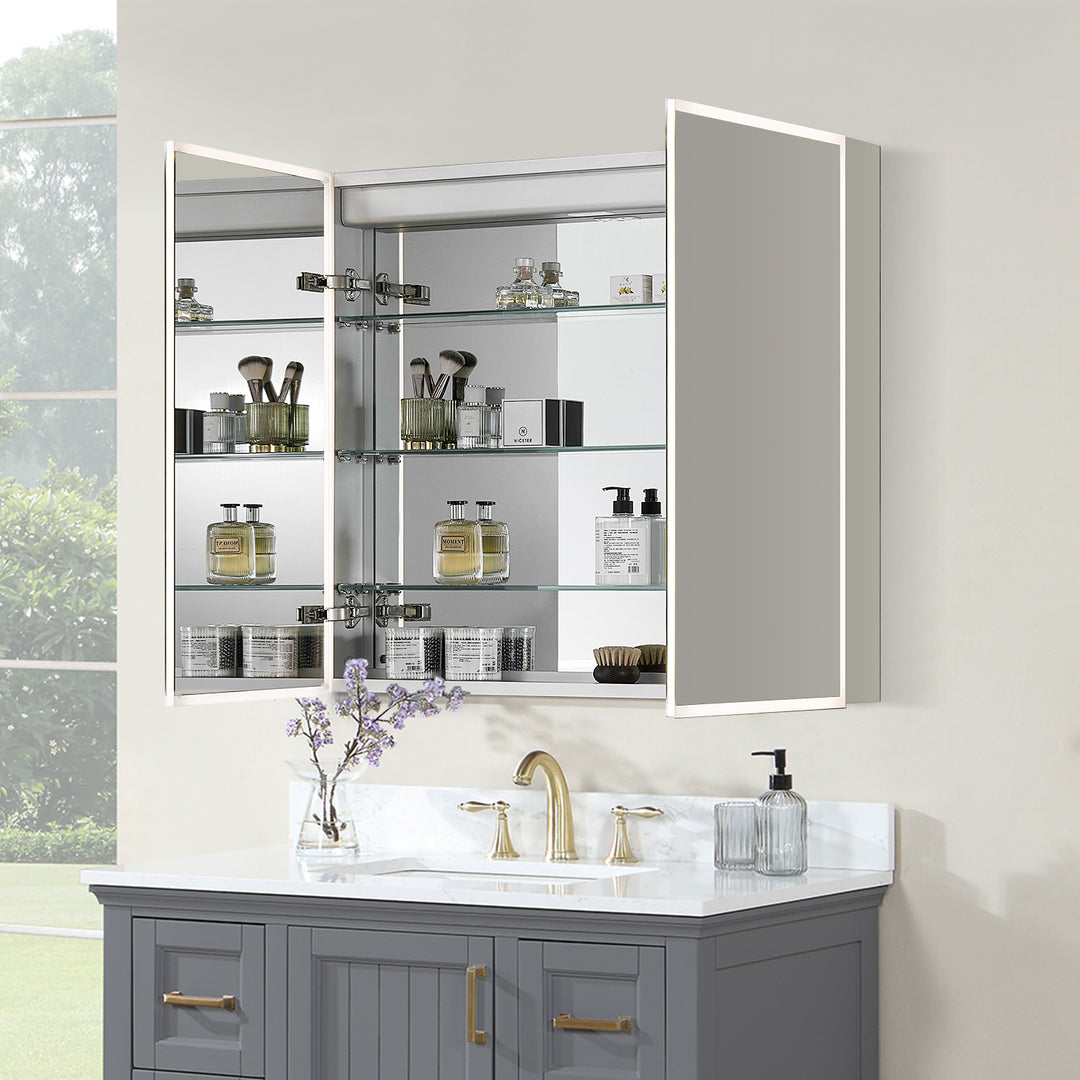 Bojano Rectangle Frameless Surface-Mount/Recessed LED Lighted Bathroom Medicine Cabinet