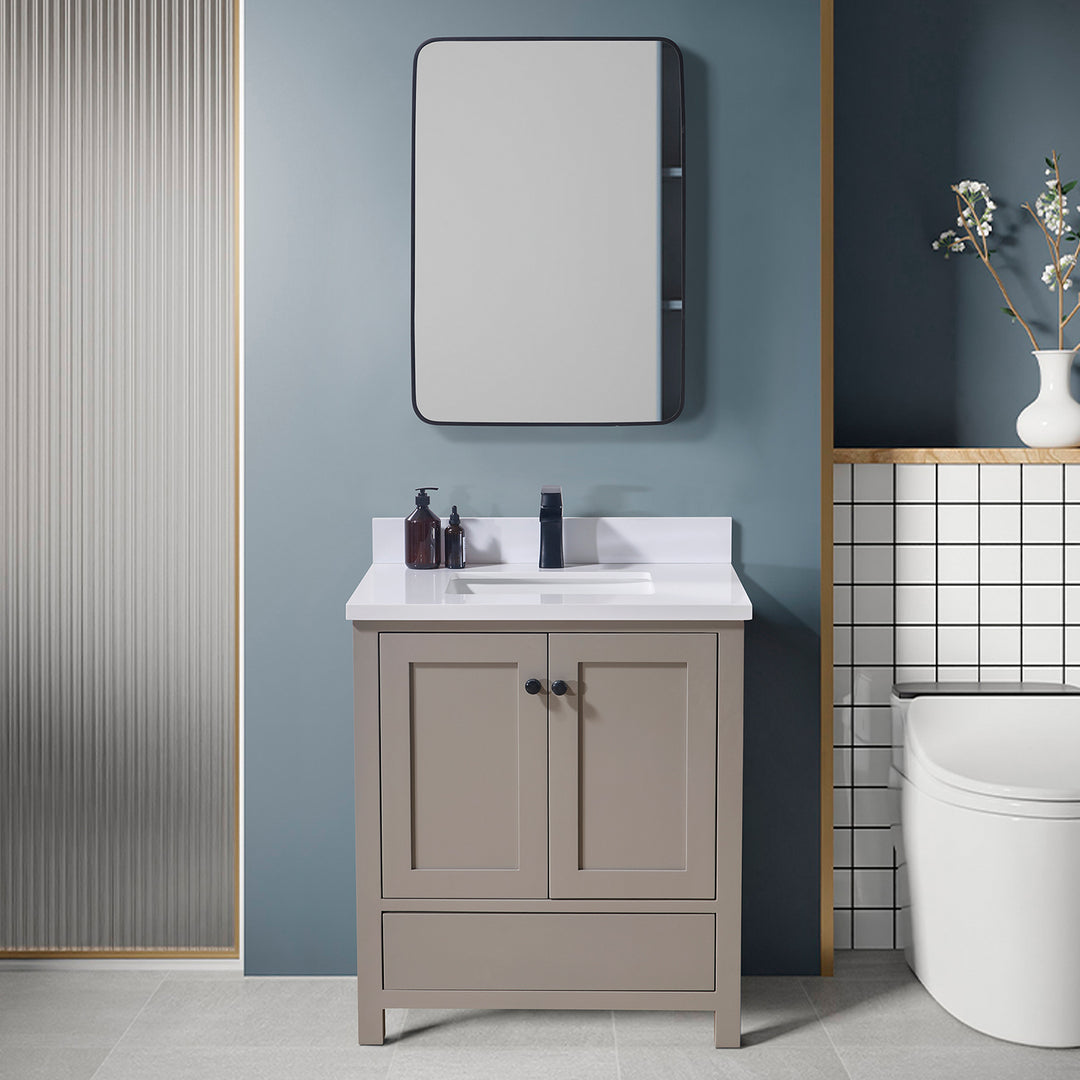 Caorle Composite Stone Vanity Top in Snow White with White Sink