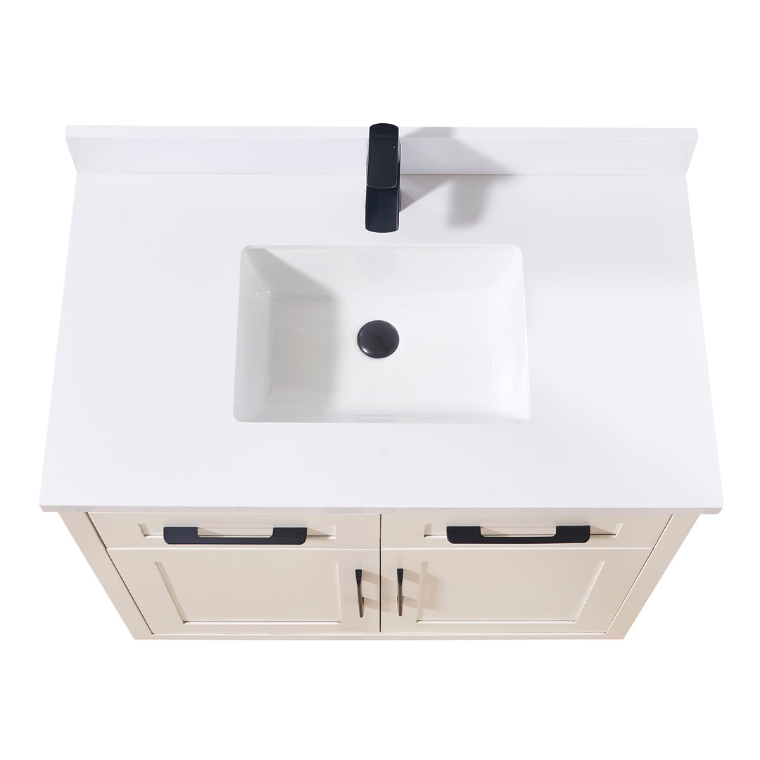 Caorle Composite Stone Vanity Top in Snow White with White Sink