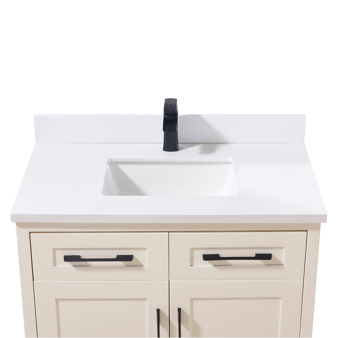 Caorle Composite Stone Vanity Top in Snow White with White Sink