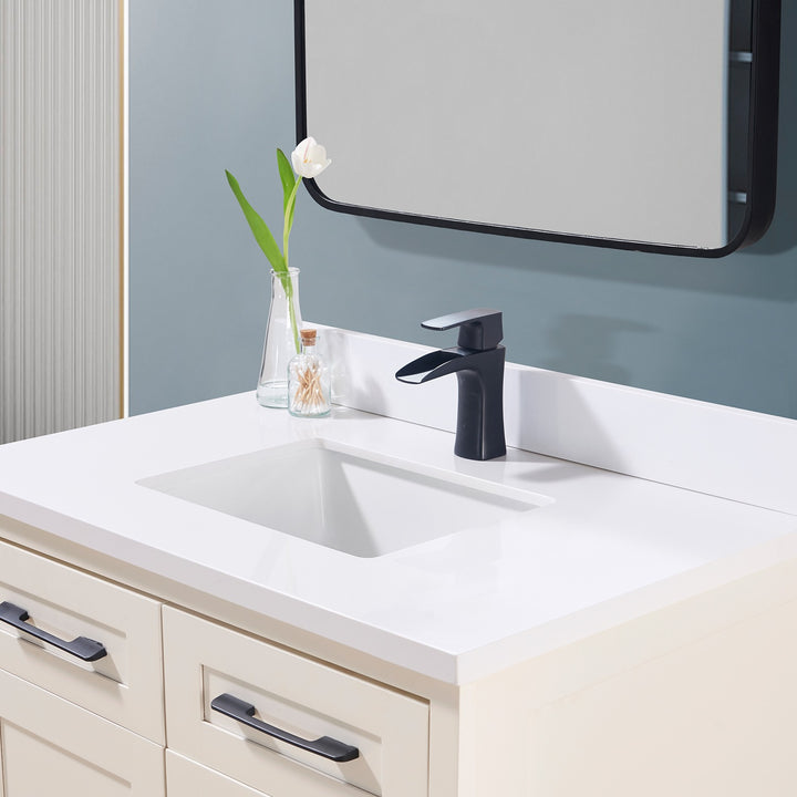 Caorle Composite Stone Vanity Top in Snow White with White Sink