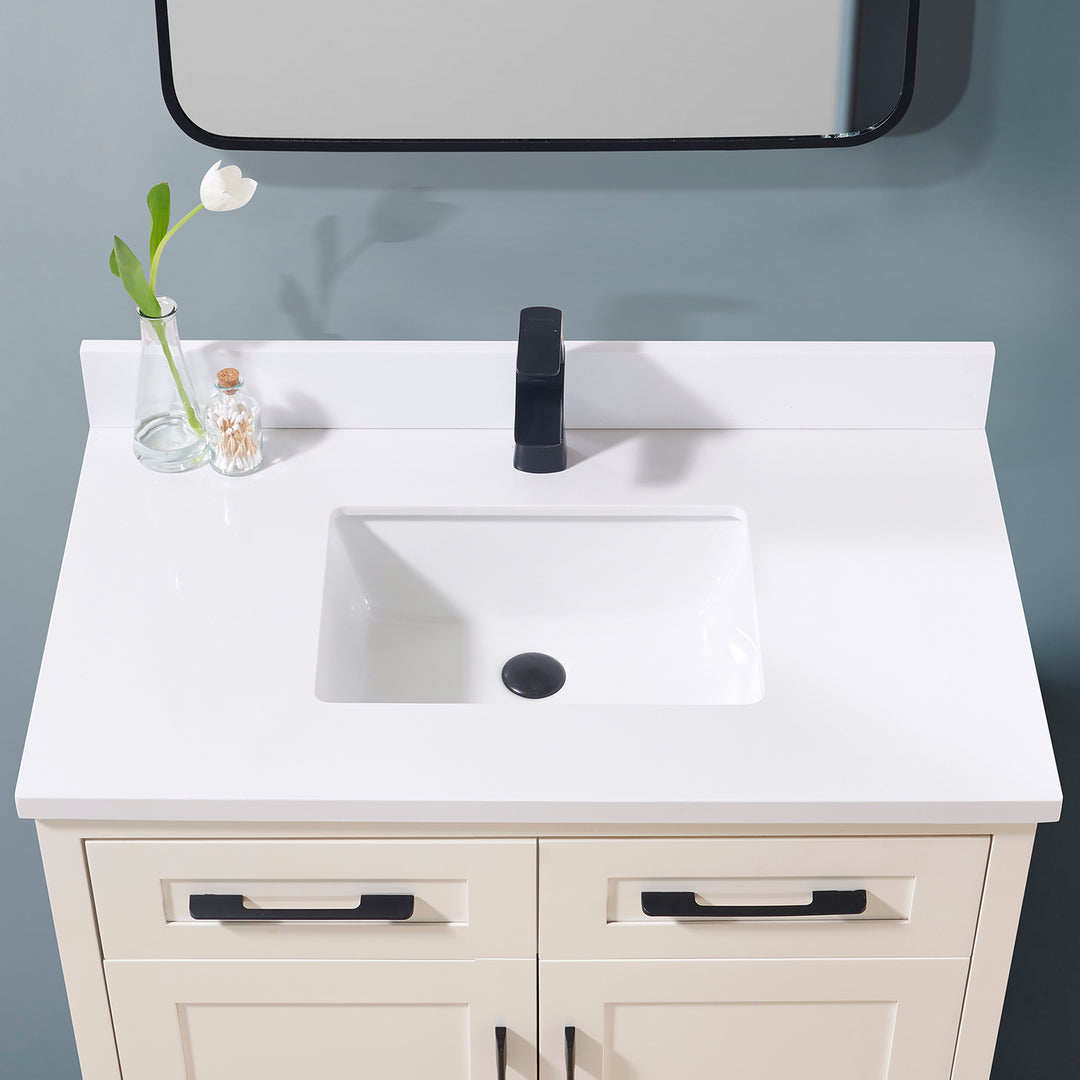 Caorle Composite Stone Vanity Top in Snow White with White Sink