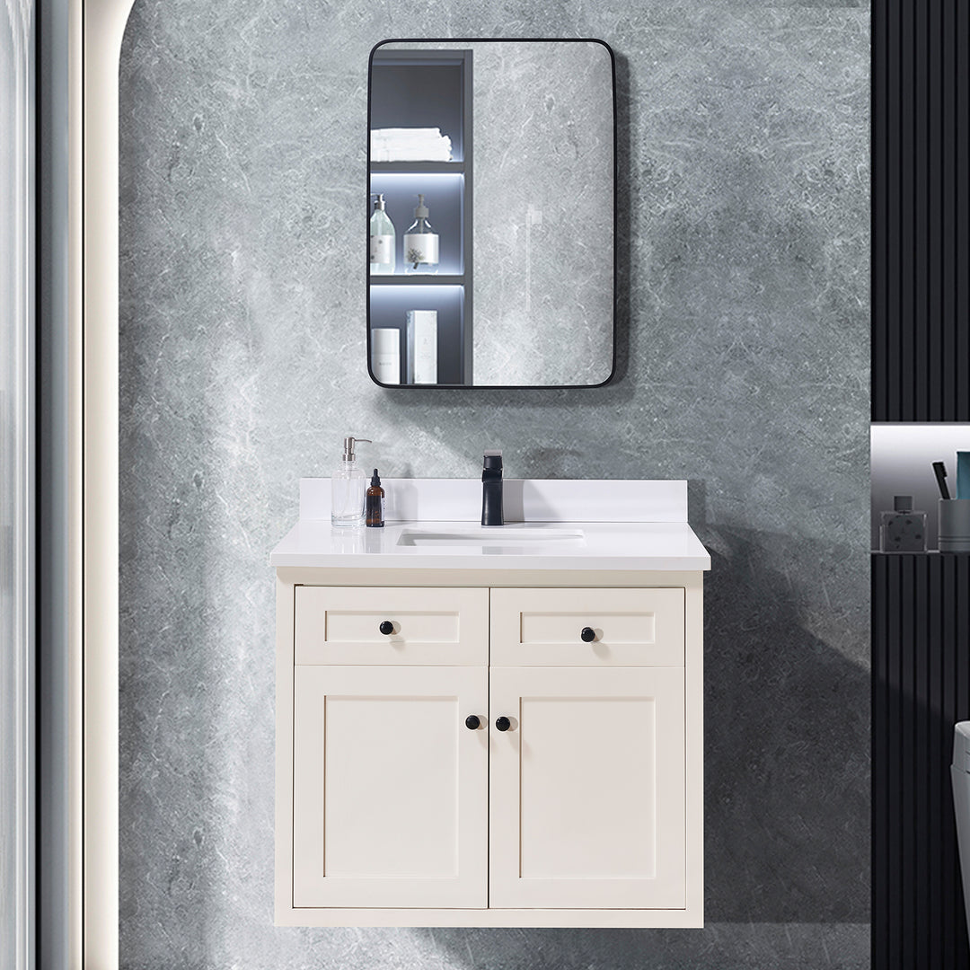 Caorle Composite Stone Vanity Top in Snow White with White Sink
