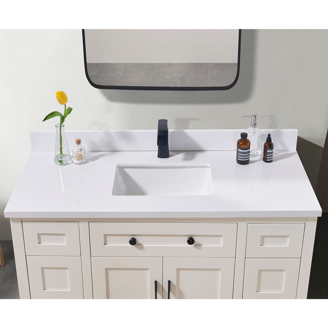 Caorle Composite Stone Vanity Top in Snow White with White Sink