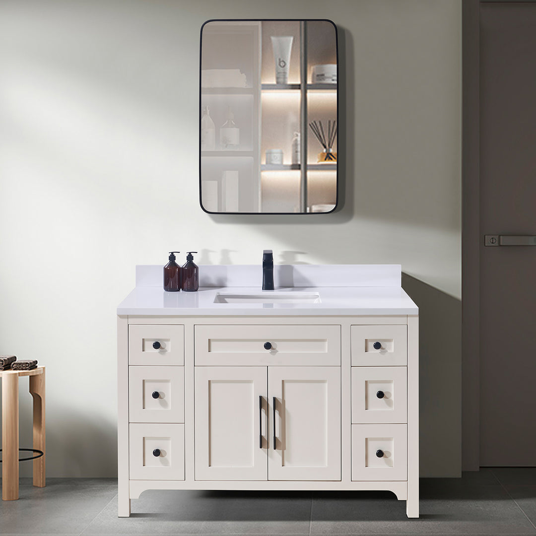 Caorle Composite Stone Vanity Top in Snow White with White Sink