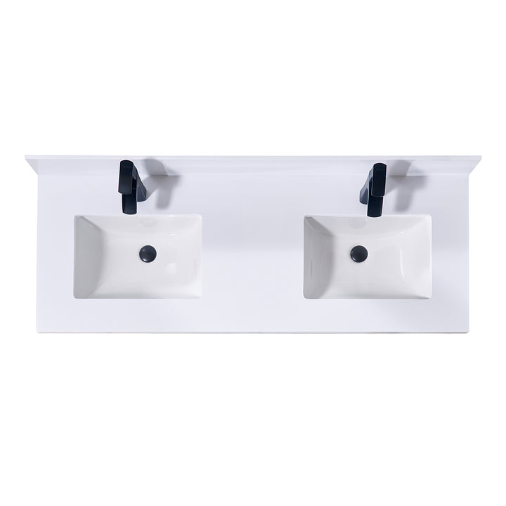 Caorle Composite Stone Vanity Top in Snow White with Double White Sink