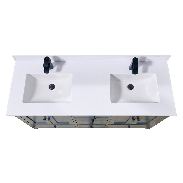Caorle Composite Stone Vanity Top in Snow White with Double White Sink