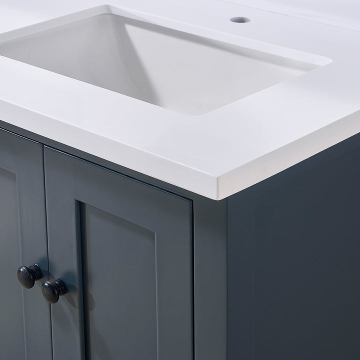 Caorle Composite Stone Vanity Top in Snow White with Double White Sink