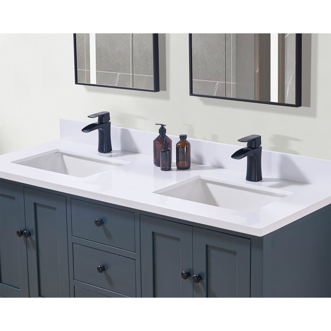 Caorle Composite Stone Vanity Top in Snow White with Double White Sink