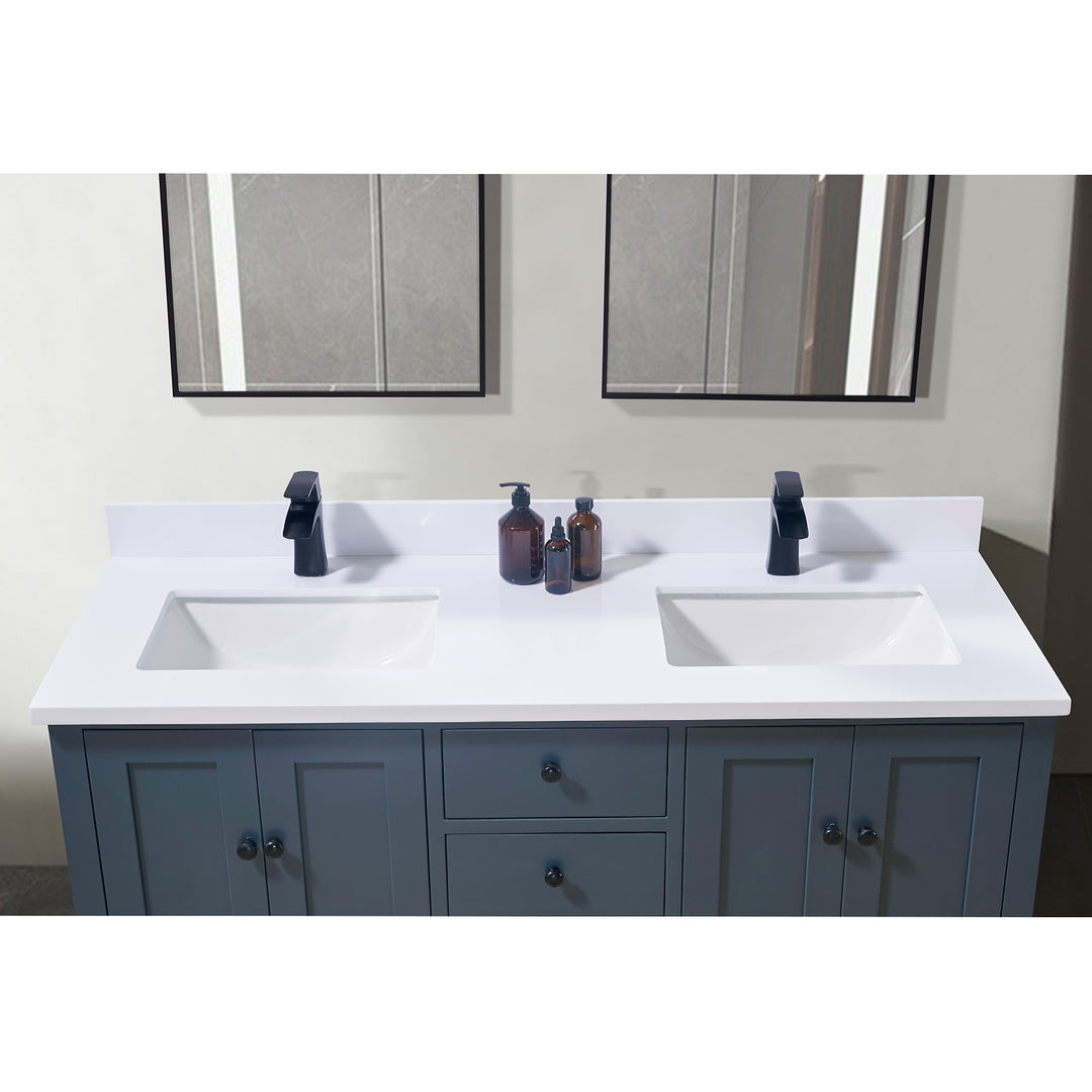 Caorle Composite Stone Vanity Top in Snow White with Double White Sink