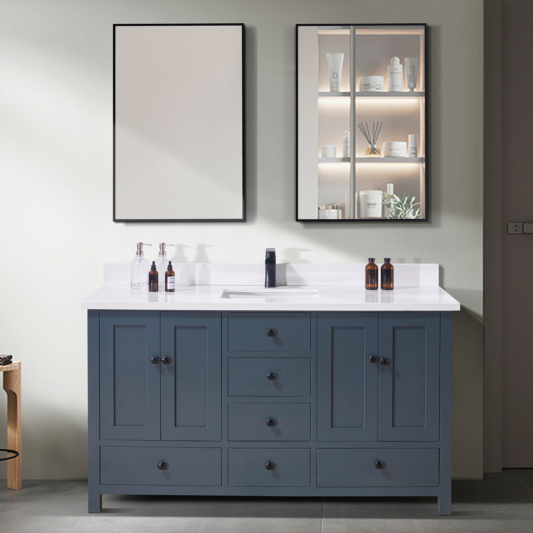 Caorle Composite Stone Vanity Top in Snow White with Single White Sink