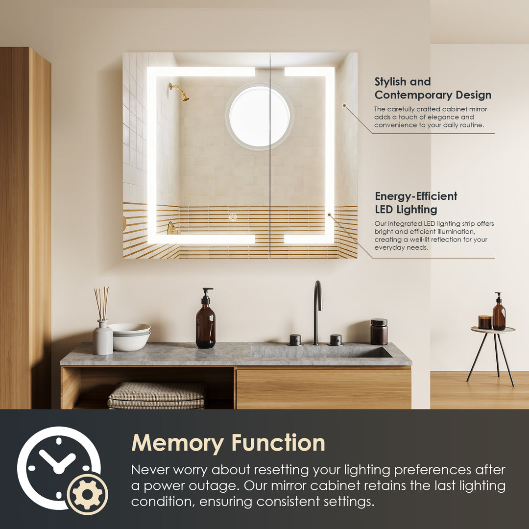 Hemnes Rectangle Frameless Surface-Mount/Recessed LED Lighted Bathroom Medicine Cabinet
