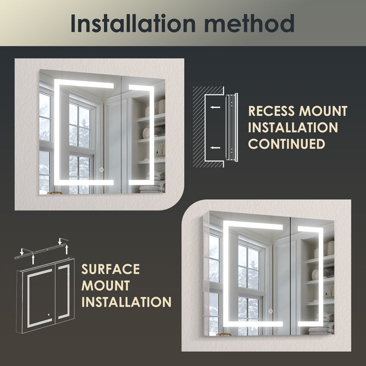 Hemnes Rectangle Frameless Surface-Mount/Recessed LED Lighted Bathroom Medicine Cabinet
